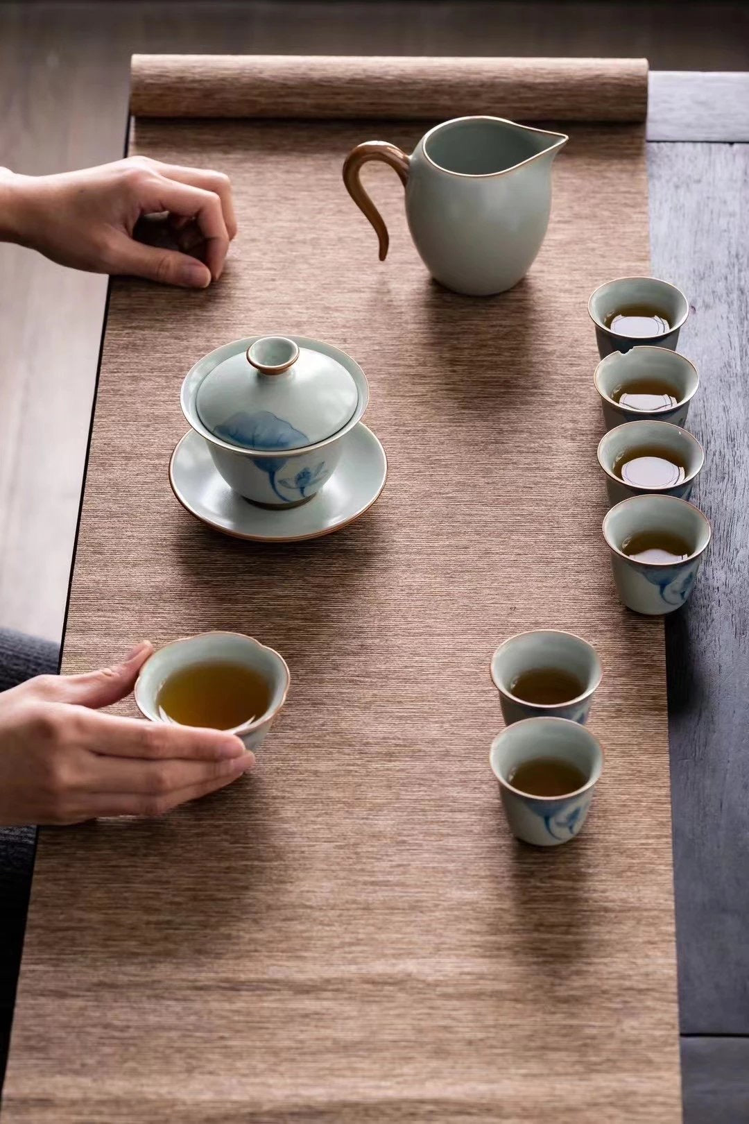 Blue and White Celadon Ru Kiln Tea Set