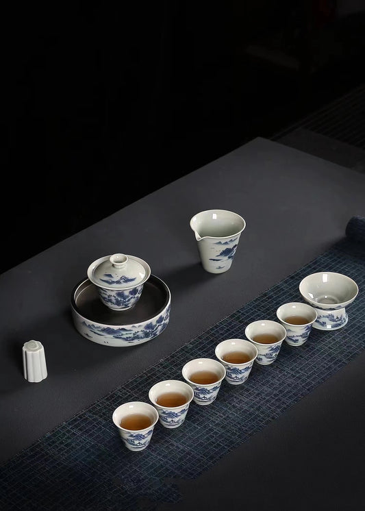 Blue-and-White Landscape Tea Set