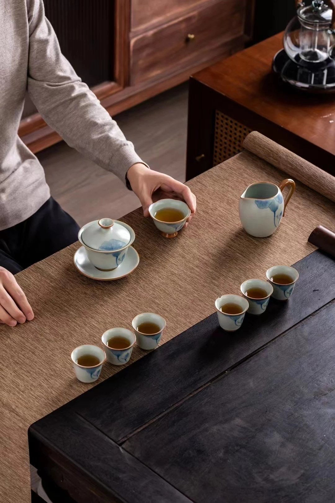 Blue and White Celadon Ru Kiln Tea Set