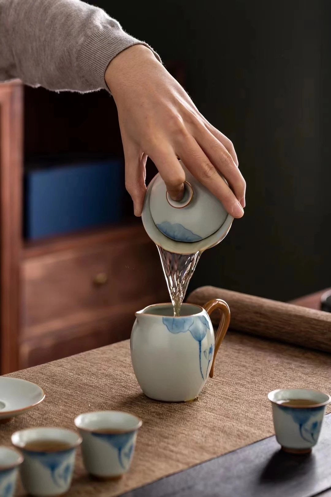 Blue and White Celadon Ru Kiln Tea Set